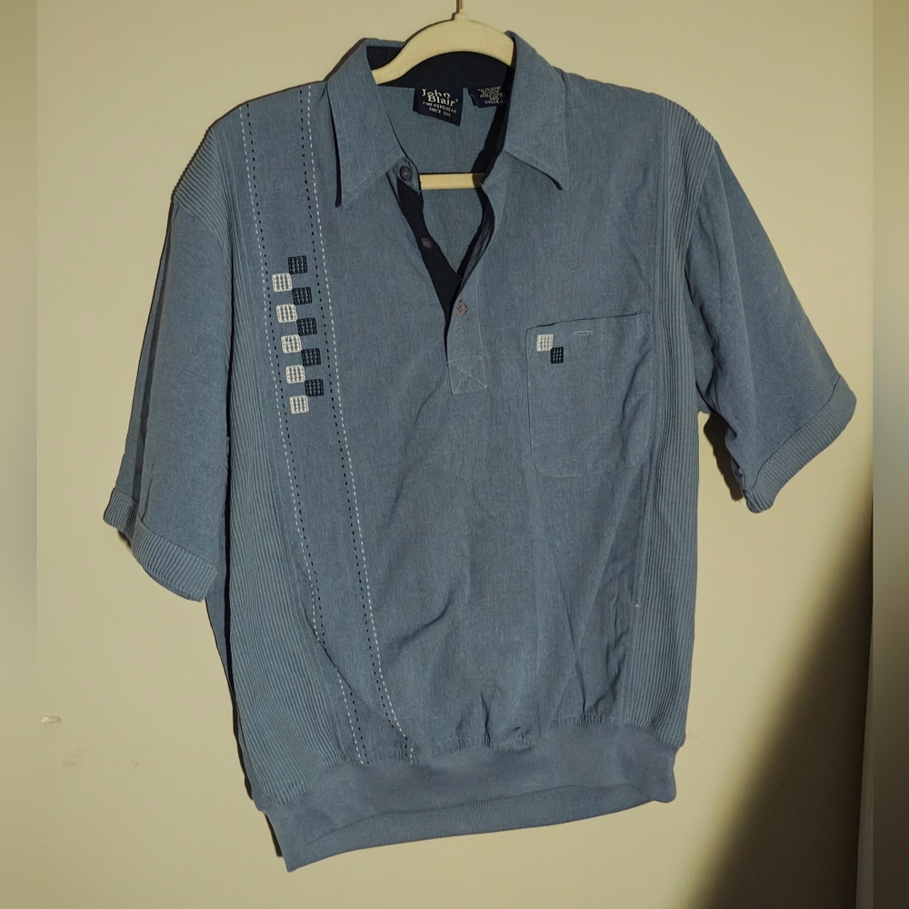 Vintage John Blair Elastic Waist Polo Shirt Blue SS Embroidered Men’s Size M